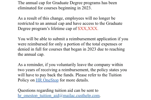 Tuition reimbursement changes 