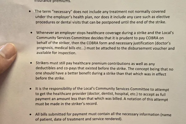 Health care benefits during strike