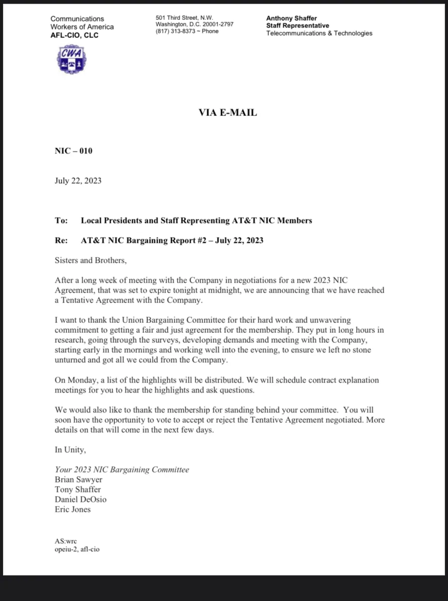 Tentative Agreement