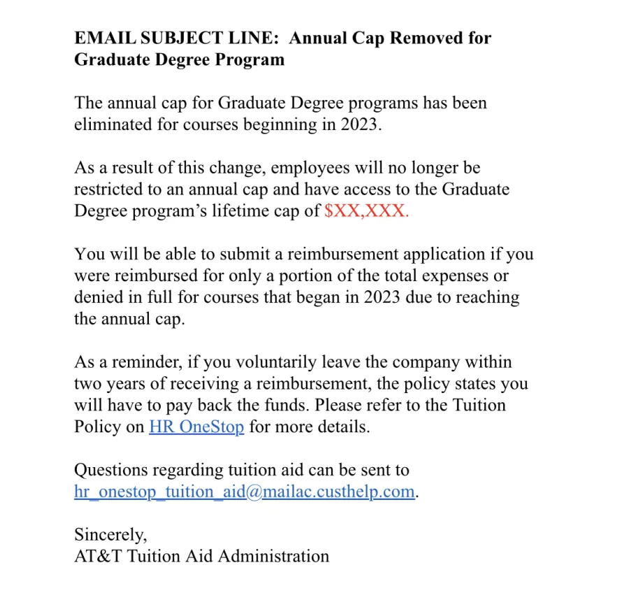 Tuition reimbursement changes