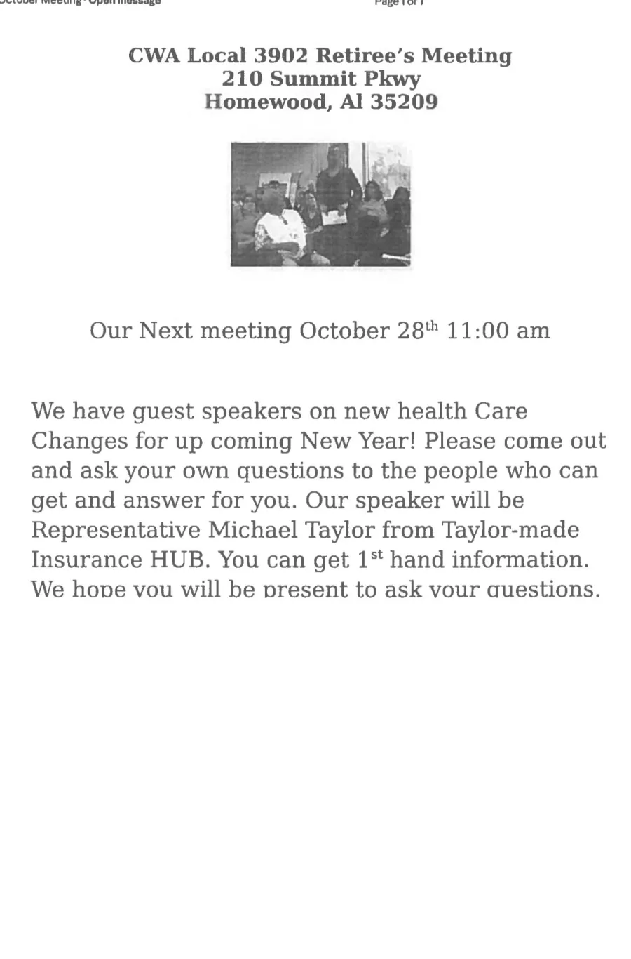Retiree meeting 